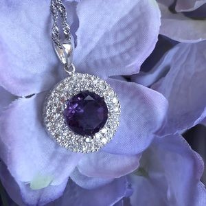 Sterling Purple Sapphire with CZ necklace
